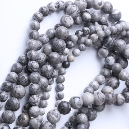 8MM Grey Map Round Loose Beads Natural Gem Beads Crystal Energy Stone Beads for Jewelry Making DIY Bracelet Necklace
