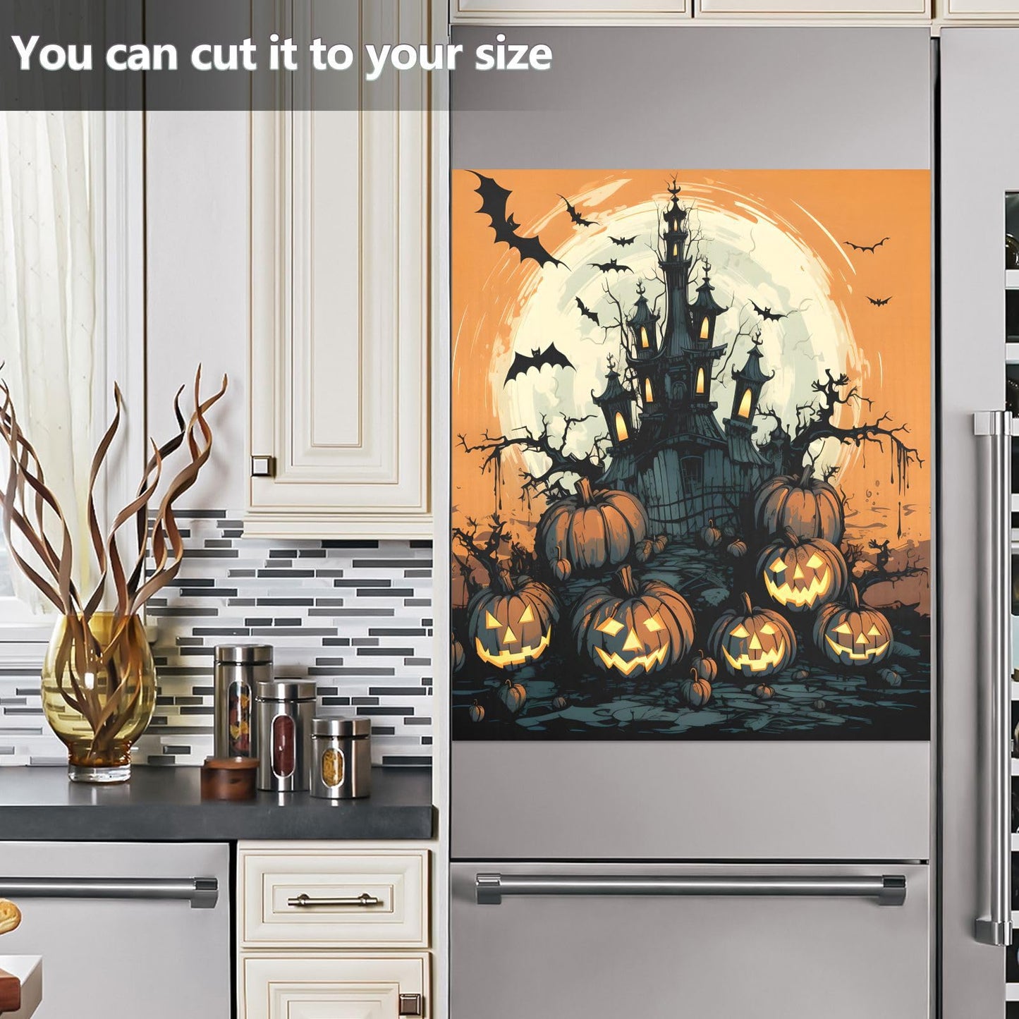 JIPONI Dishwasher Magnetic Cover Halloween Pumpkin Bat Dishwasher Magnetic Kitchen Art Decor, Dish Washer Magnet Sticker 23 W x 26 H Inch