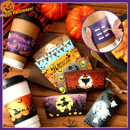NOVWANG Halloween Cup Sleeves 54Pcs 9 Designs for 12oz 16oz Hot Cold Cups