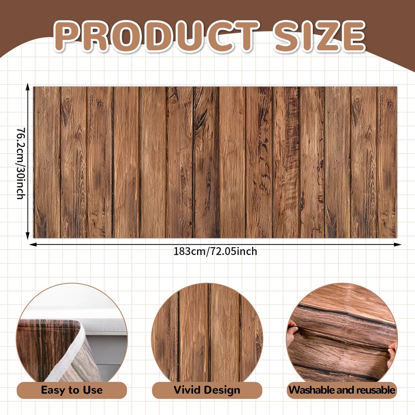6FT Brown Wood Table Skirt Teacher Desk Skirt Classroom Table Cover for Back to School Decor Classroom Tables Cloths for First Day of School Supplies Office Bookcase Cabinet Decorations