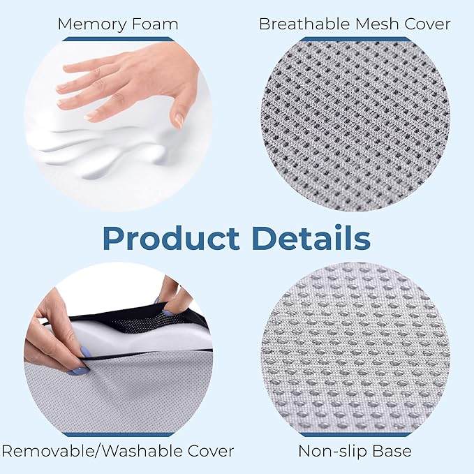 5 STARS UNITED Seat Cushion for Tailbone Pain Relief – Memory Foam Cushion for Coccyx, Hip, Sciatica & Post-Surgery Recovery – Wheelchair, Car, Desk, Gaming & Office Chairs, Light Gray, X-Large