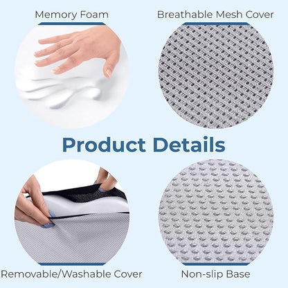 5 STARS UNITED Seat Cushion for Tailbone Pain Relief – Memory Foam Cushion for Coccyx, Hip, Sciatica & Post-Surgery Recovery – Wheelchair, Car, Desk, Gaming & Office Chairs, Light Gray, X-Large