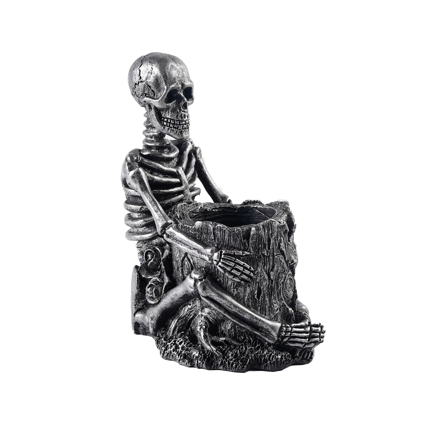 Skeleton Toothbrush Holder for Bathroom, Resin Skull Pen Holder, Gothic Decor, Desk Storage Cup for Toothpaste, Makeup Brushes or Combs, Metal Black