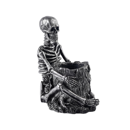 Skeleton Toothbrush Holder for Bathroom, Resin Skull Pen Holder, Gothic Decor, Desk Storage Cup for Toothpaste, Makeup Brushes or Combs, Metal Black