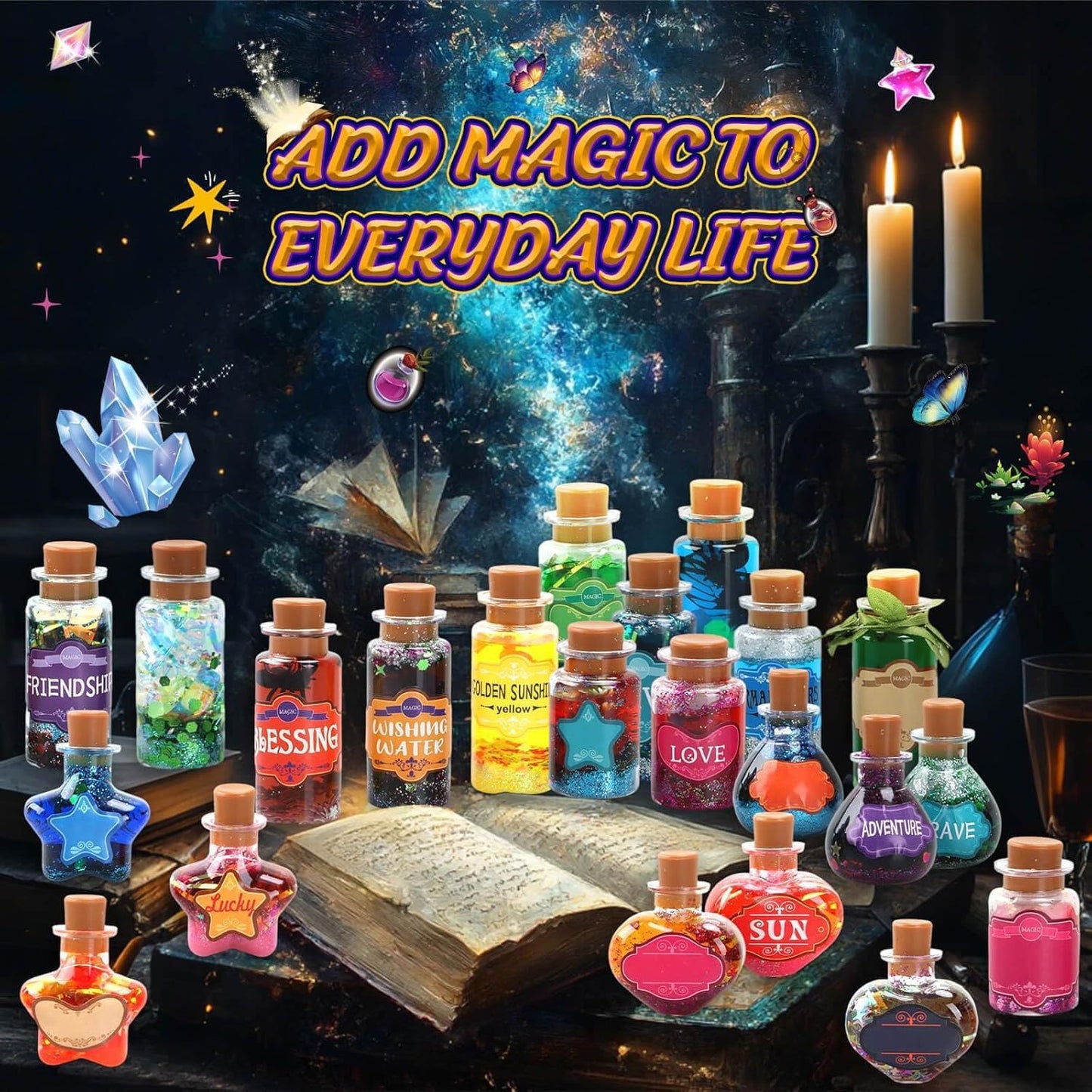 CosyVenda DIY Magic Potion Set Includes 22 Bottles, Mystical Potion Crafting Kit, Witch Party Favors, Mystery Party Supplies, Halloween Decorations Birthday Gifts