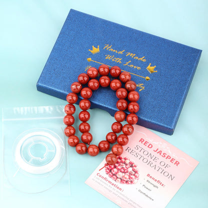 CMBYN Natural Stone Beads Round Genuine Real Stone Beading Strand Loose Gemstones DIY Smooth Bead for Bracelet Necklace Earrings Jewelry Making (Red Jasper, 10mm 36 Pieces)