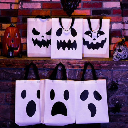 Sanwuta 24 Pcs Halloween Tote Gift Bags 14.9 x 11.8 Large Treat or Trick Ghost Reusable Non Woven Candy Goodies Bags for Halloween