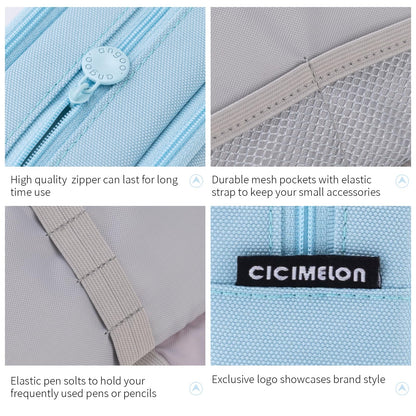 CICIMELON Big Capacity Pencil Case 3 Compartments Pen Pouch Bag Multifunctional Organizer for School Office, Haze Blue