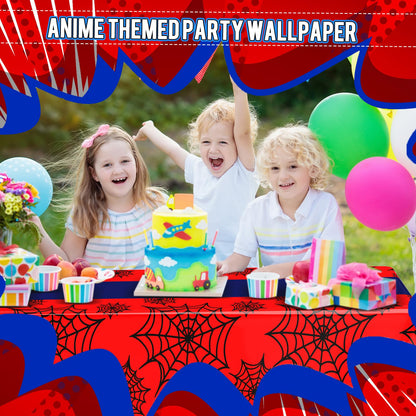Oudain 3 Pack Spider Theme Birthday Decorations Halloween Purple Black Red Green Pink Web Bat Tablecloth Cartoon Table Cover Party Favor for Birthday(Web,Purple, Black, Red)
