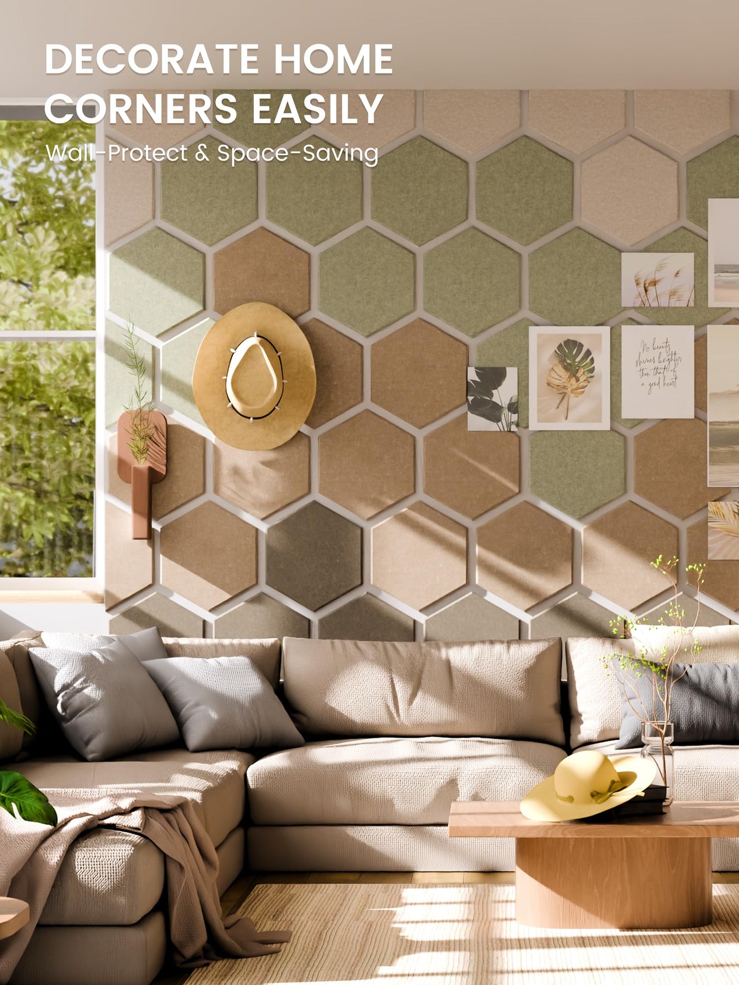 Fluxynara Hexagon Cork Board Alternative for Walls Decor-12-Pack Felt Bulletin Board Tiles,with 30 Pushpins,70 Adhesive Tabs for Office,Classrooms & Home Pin Board Felt Board-Linen Dusk