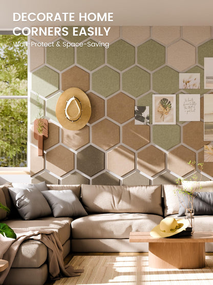 Fluxynara Hexagon Cork Board Alternative for Walls Decor-12-Pack Felt Bulletin Board Tiles,with 30 Pushpins,70 Adhesive Tabs for Office,Classrooms & Home Pin Board Felt Board-Linen Dusk