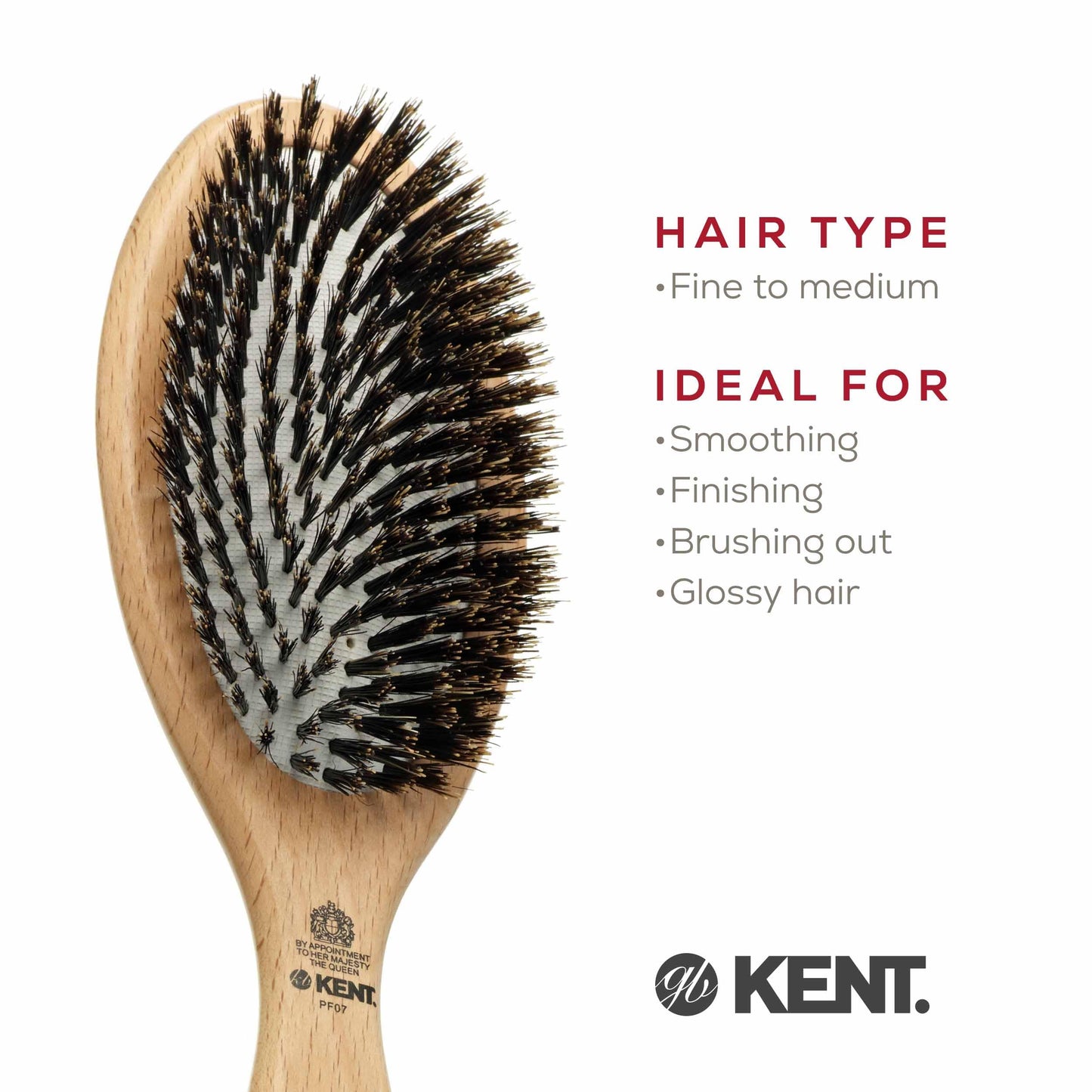 Kent PF01 Large Cushion Detangler Brush, Boar Bristle and Non-Scratch Nylon Mix Hairbrush for Straightening Smoothing. Oval Wood Paddle Detangling Hair Brush for Medium to Long Hair, Made in England