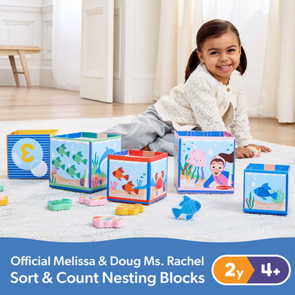 Melissa & Doug® Ms. Rachel™ Sort and Count Nesting and Stacking Blocks with Wooden Fish Preschool Learning Toy for Boys, Girls - FSC Certified
