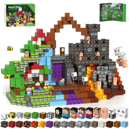 Gryxpox 150pcs Magnetic Blocks, Magnetic Building Blocks, Magnet Tiles with Adventure World Blocks, Magnetic Blocks for Kids Ages 4-8, STEM Sensory Toys for Ages 3+ Toddlers Girl Boys Birthday Gifts