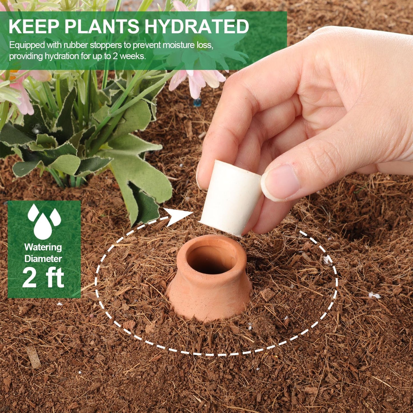 Acellegic 8 Pcs Ollas Terracotta Watering Pots Self-Watering Clay Plant Insert Spikes Globes Watering System for Garden Plants Outdoor Indoor Plants Irrigation with Rubber Stopper Easy to Refill