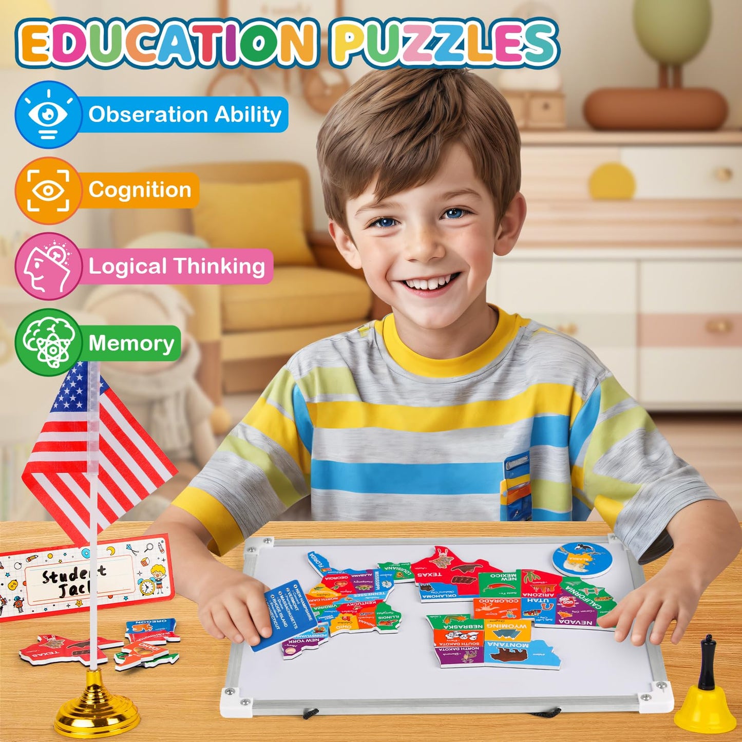 Alritz Pretend Teacher Playset, Role Pretend Play Kids School Toys Kit Include Map, Calendar, White Board Boys Girls Toys, Birthday Gift for Ages 5 6 7 8 9 10 11 12 13+