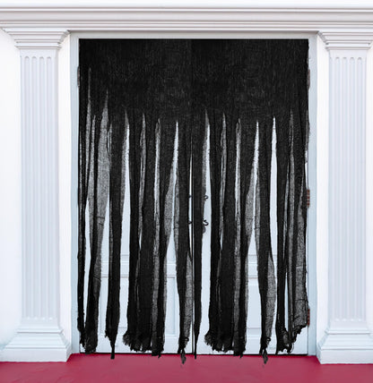 Sfcddtlg 2 Pcs Halloween Black Doorway Curtain- 85 x 59 Inch Extra Large Creepy Door Curtain Decorations- Scary Spooky Cloth for Halloween Party Haunted House Decoration