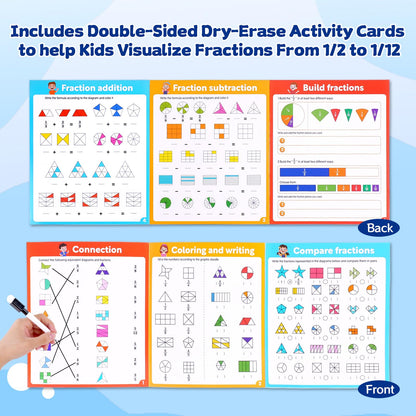 Magnetic Fraction Educational Puzzle, Magnetic Fraction Demonstration Book, Fraction Tiles & Circles, Montessori Math Manipulatives for Elementary School, Fraction Learning Toys for Kids