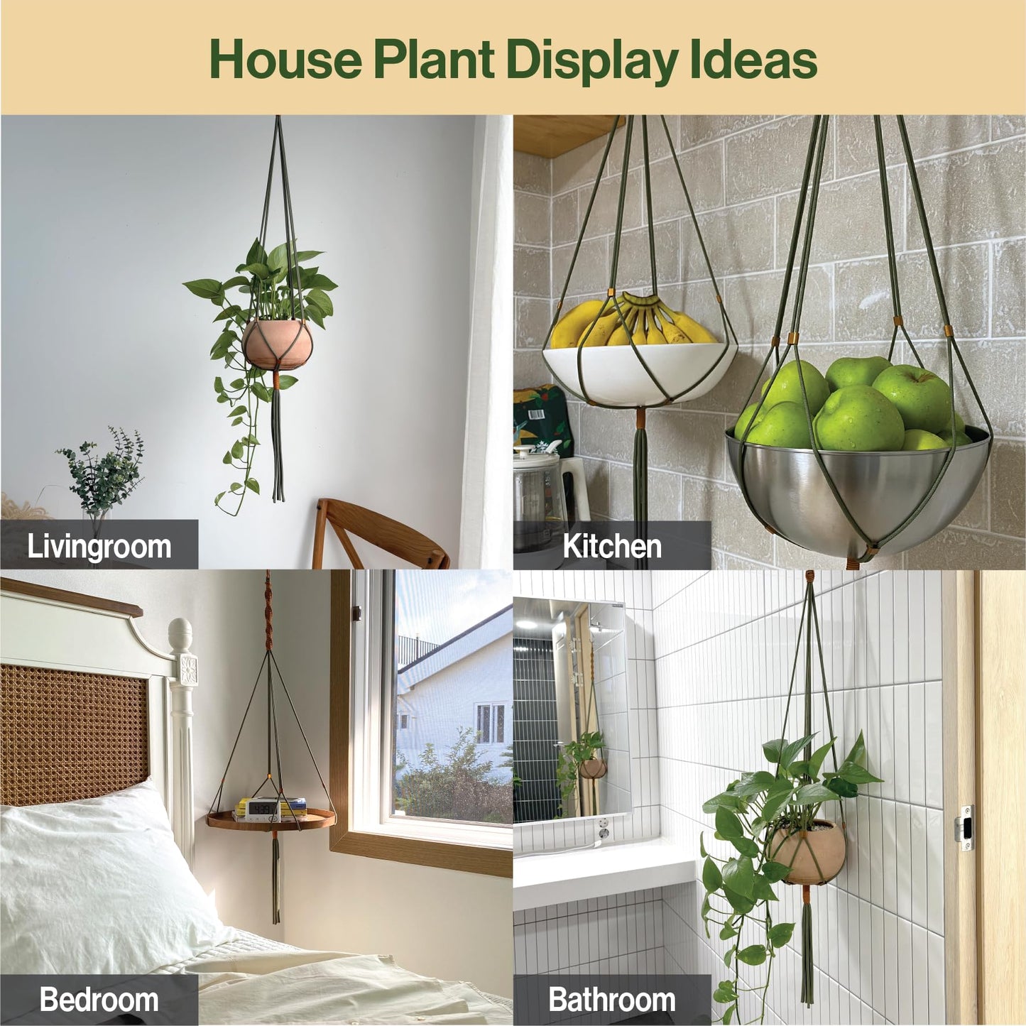LET BE Macrame Plant Hanger Polyester Rope 42 Inch Outdoor Indoor Adjustable Hanging Planter for up to 10 Inch Plant Pot Modern Boho Home Decor (1, Forest Green/Burnt Orange)