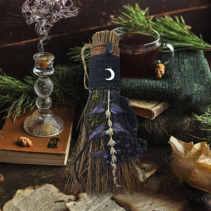 Teeloray Cinnamon Broom 7.5 Inch Handmade Witch Broom for Altar Mini Cinnamon Broomstick Scented Natural Herbal Protection Magic Witchcraft Supplies for Halloween Wiccan Décor Witchy Gifts (Black)