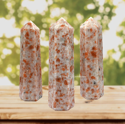 Amazing Gemstone Large Sunstone Crystal Towers ~ Natural Healing Crystal Point Obelisk for Reiki Healing and Crystal Grid (5.5 to 6 INCH)