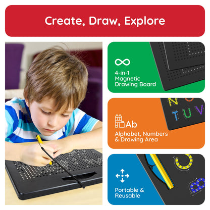 PicassoTiles 2PK 4-in-1 Magnetic Drawing Board 12x10 inch Large Magnet Tablet Pad with 4 Facings Lowercase & Uppercase Alphabets, Numbers, & Freestyle STEM Learning Writing Reading Playboard PTB06
