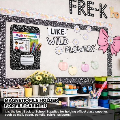 Gilprop 2 Pcs Composition Notebook Magnetic File Folder Holder Pocket File Organizer Classroom Decor Teacher Desk Accessories for Whiteboard Classroom Essential No Drilling