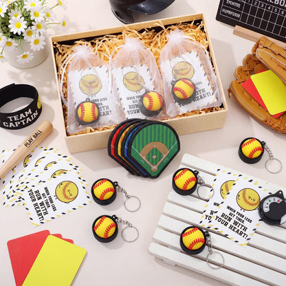 Junkin 12 Set Softball Fidget Clicker Keychain Gifts 3D Printed Softball Sensory Clicker Keychain with Inspirational Cards Anxiety and Stress Relief for Graduation Sports Team Adults Party Decorations