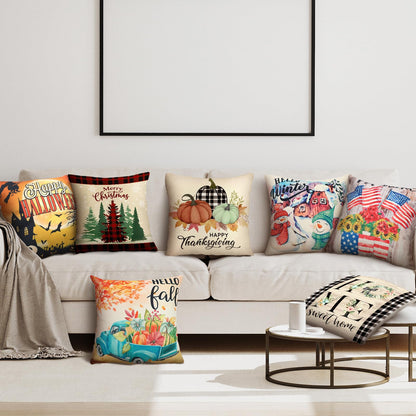 Newwiee 12 Sets Holiday Pillow Covers 18 x 18 Inch Easter Spring Seasonal Throw Pillow Covers Square Canvas Pillowcase for Spring Summer Home Office Farmhouse Bench Couch Holiday Sofa Decor(Classic)