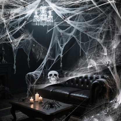 900 sqft Halloween Spider Webs Decorations with Extra Fake Spiders, Super Stretchy Cobwebs for Wall Indoor Outdoor Halloween Party Decor