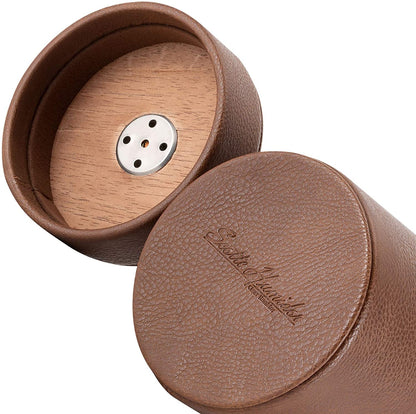 Scotte Cigar humidor case/jar,Leather Cedar Wood Cigar Canister Portable for 12-16 Cigar (Brown)