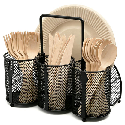 ETlanding Silverware Organizer Utensil Caddy - 4 Compartment Metal Cutlery Holder Flatware Storage Basket Fork Spoon Napkin Paper Plate Kitchen Countertop Party Picnic Camping Buffet Outdoor (Black)