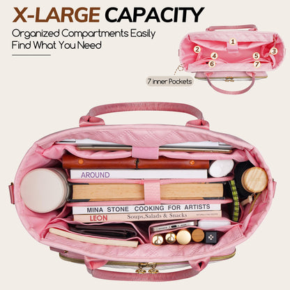 Large Bible Bag with Bible Cover Case for Women，Church Tote Bag Travel Bag Diaper Bag with Shoulder Strap for Teachers, Nurses, Moms, Bible Lovers (Pink)