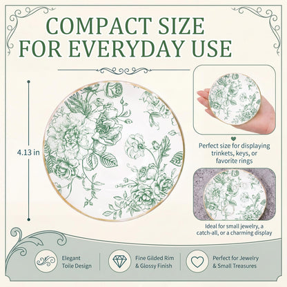 Mifoci Floral Ceramic Jewelry Tray Ring Holder Trinket Dish for Rings Earrings Necklaces Tray Gift for Women Girls(Green)