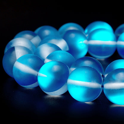 RUBYCA 6mm Round Moonstone Matte Crystal Glass Beads Aura for Jewelry Making Blue, 1 Strand