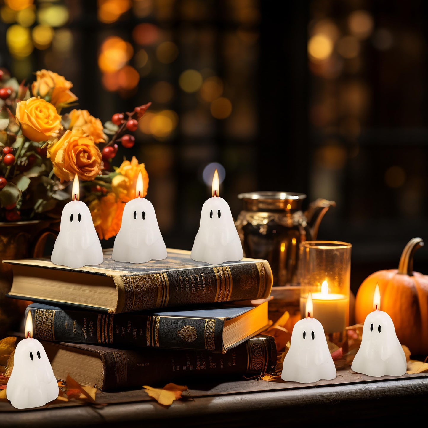 EBaokuup 20 PCS 2'' X 1.6'' Halloween Ghost Candles, Ghost Shaped Decor Candles, Fun Face Spooky Burning Candle for Halloween Party Home and Table Decorations