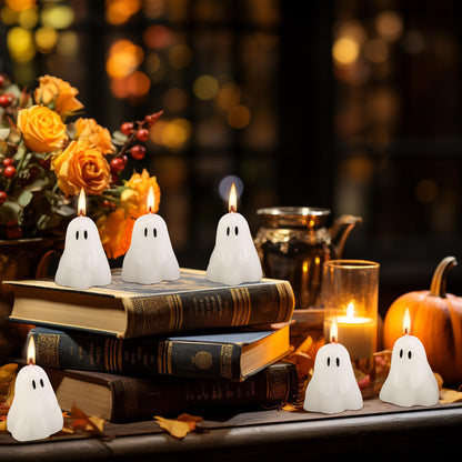 EBaokuup 20 PCS 2'' X 1.6'' Halloween Ghost Candles, Ghost Shaped Decor Candles, Fun Face Spooky Burning Candle for Halloween Party Home and Table Decorations