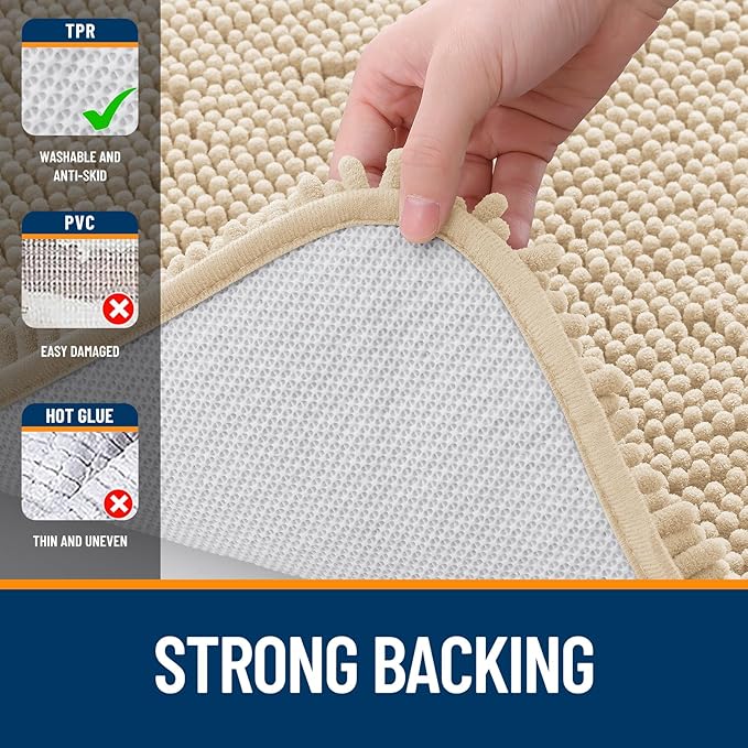 OLANLY Large Bathroom Rugs 47x32, Extra Soft Absorbent Chenille Bath Rugs, Rubber Backing Quick Dry, Machine Washable Bath Mats for Bathroom Floor, Tub and Shower, Home Decor Accessories, Beige