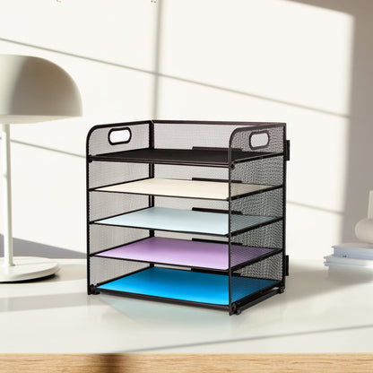 Supeasy 5 Trays Paper Organizer Letter Tray with Handle-Mesh Desk File Holders, Paper Sorter Desk Organizer for Office, Home, Classroom or School
