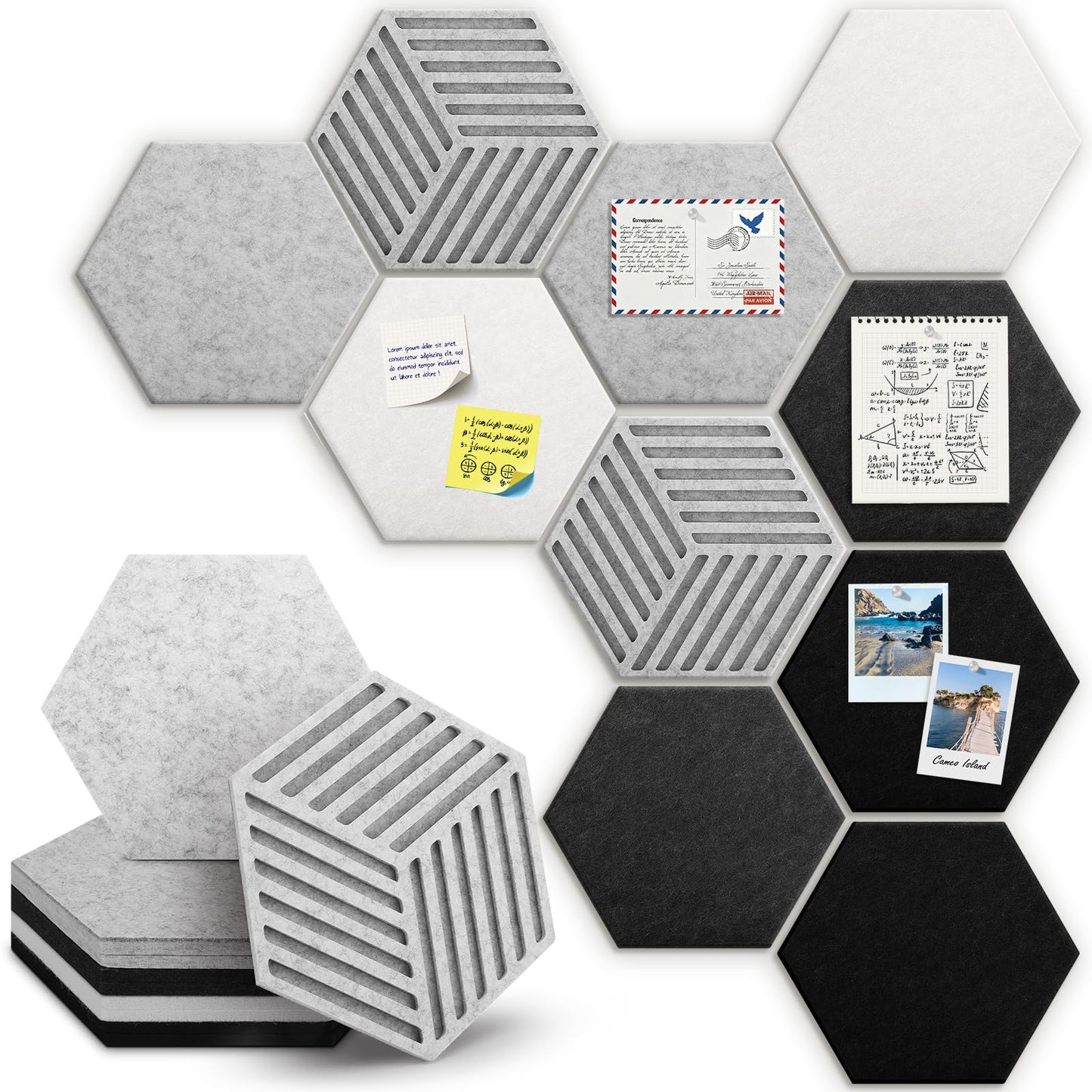 Hexagon Large Cork Bulletin Board Tiles, Peel and Stick Felt Wall Panels for Vision, Message Center, Picture and Prayer Board for Office, Dorm, Room and Desk Decor(Concrete Echo)