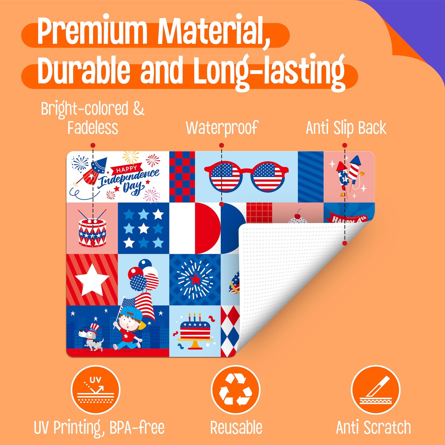 6 Pack Placemats for Kids, Non-Slip Washable Table Mats, Reusable Holiday Themed Dining Mats - Christmas, Halloween, Thanksgiving, Easter, Educational Placemats for Home, Classroom, Nursery