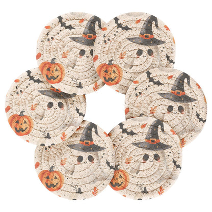 Msyxl Cute Halloween Drink Coasters Set - 6 Pcs Minimalist Woven Coasters with Holder for Home Decor, 3.94 Inch Absorbent Coasters for Drinks