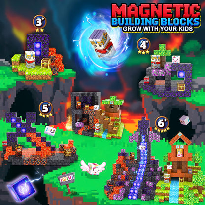 Magnetic Blocks - Build Mine 3D Magworld Forest Lava Set, STEM Magnetic Building Blocks for Kids Ages 4-6 6-8 8-12, Educational Sensory Toys for Toddlers, Birthday Gifts for 3+ Years Old Boys & Girls