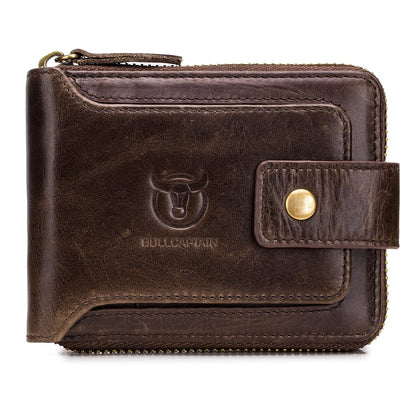 LUKZIJAES Genuine Leather Wallet for Men RFID Blocking Large Capacity Card Case with Zipper ID Window Coin Pocket (#2-Coffee)