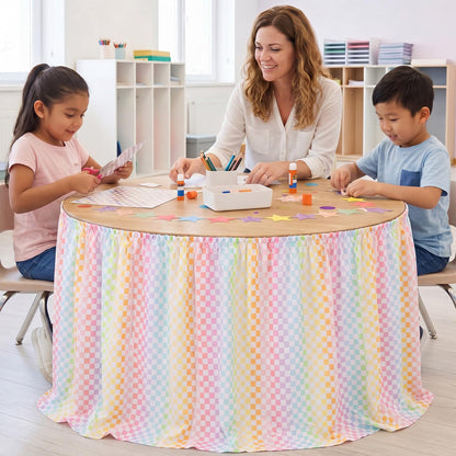 Breling Teacher Desk Skirts 6 ft Checkered Table Skirt Pastel Ruffled Table Skirt Back to School Supplies for Classroom Teacher Office Desk Decor