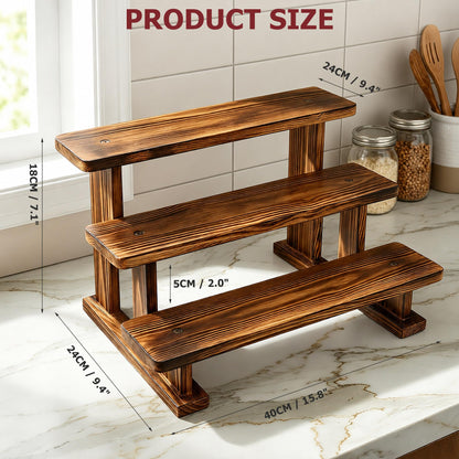 Ajerg 2 Pack 3 Tier Coffee Mug Display Shelf, Wooden Coffee Mug Holder Organizer for Countertop, Mug Storage Shelf for Coffee Station, Kitchen Cabinet, Pantry & Counter Display Rack