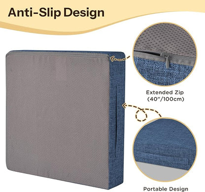 Recliner Cushions for Elderly 20X20X4 Inch Thick Seat Cushion for Recliner Chair with Non-Slip Bottom and Washable Cover Square Chair Cushions for Couch, Armchair, Floor (1, Blue)