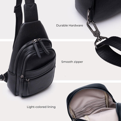 Alldaily Large Sling Bag for Women Crossbody Purse Leather Fashionable Trendy Chest Bag for Travel, Fanny Pack (Black)