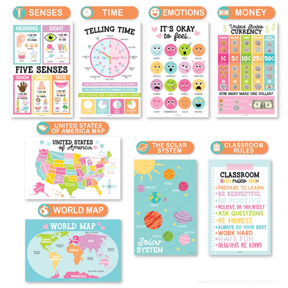 Hadley Designs 16 Educational Posters for Classroom Must Haves - Laminated Pre-K Posters for Toddler Homeschool Essentials, Toddler & Preschool Learning Activities, Kindergarten Classroom Decor