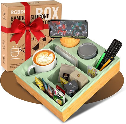 Couch Cup Holder Tray - Couch Organizer Caddy, Silicone Beach Caddy with Cup Holder, Sofa and Bed Drink Holder and Couch Tray Table for Snacks Beverage Remote (Green)